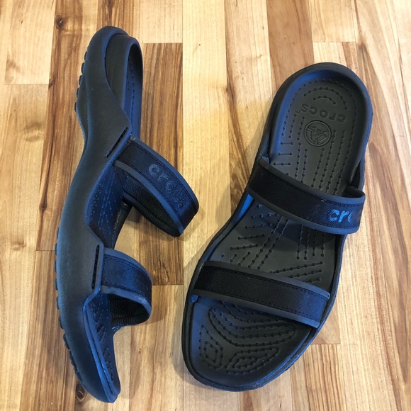 Crocs Black Slide Double Strap Sandals - Picture 1 of 6